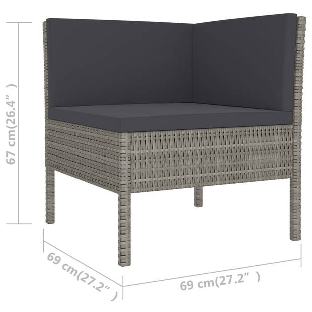 vidaXL 6-delige Loungeset met kussens poly rattan grijs