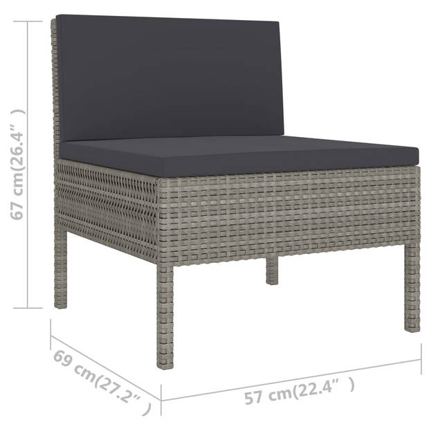 vidaXL 6-delige Loungeset met kussens poly rattan grijs