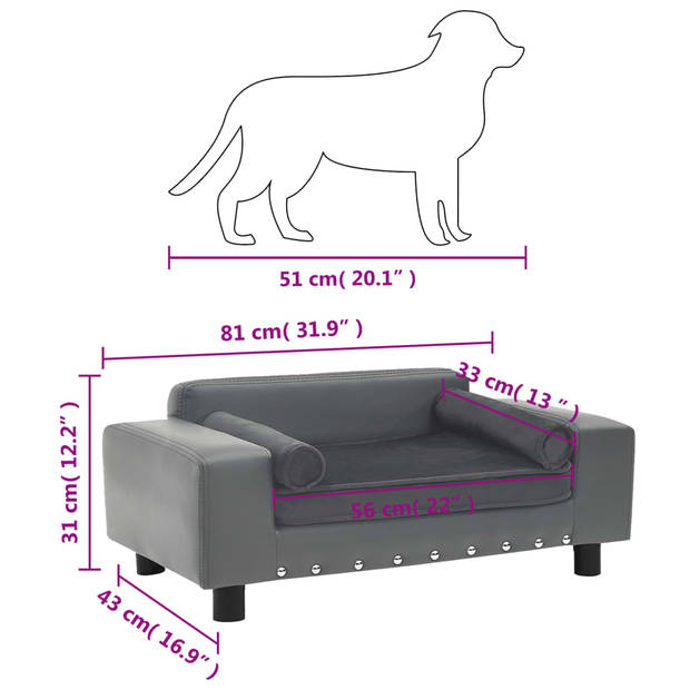 The Living Store Huisdierenbank - Grijs - 81 x 43 x 31 cm - Dik gevoerd