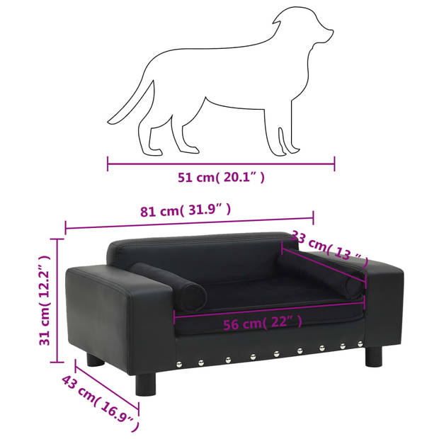 The Living Store Huisdierenbank - Zwart - 81 x 43 x 31 cm - Dik gevoerd - Kunstleer - Geschikt voor volwassen katten en