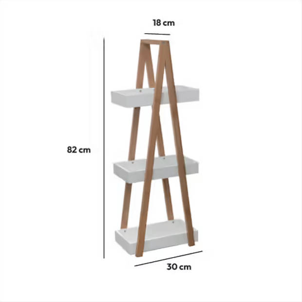 Opbergrek met 3 schappen 30x82 cm - Bamboe/MDF - Wit/Bruin