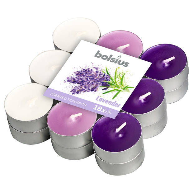 Bolsius geurkaarsen theelicht Lavender paars/wit 18 stuks