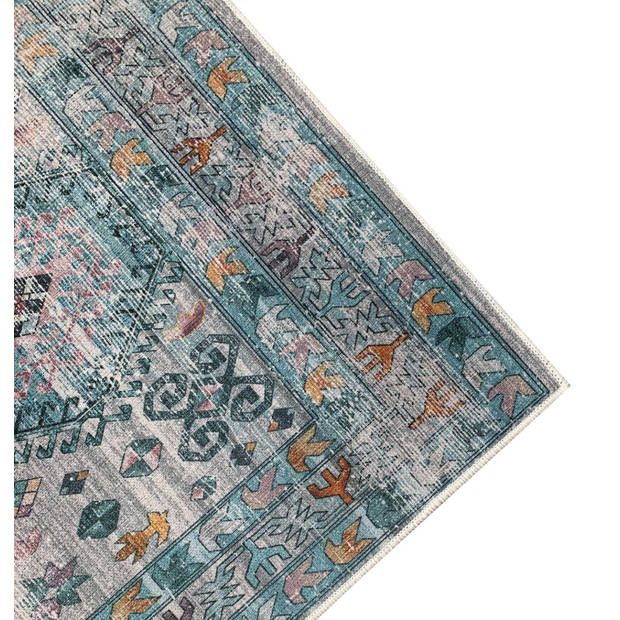 Vloerkleed vintage 70x140cm wit lichtblauw perzisch oosters tapijt