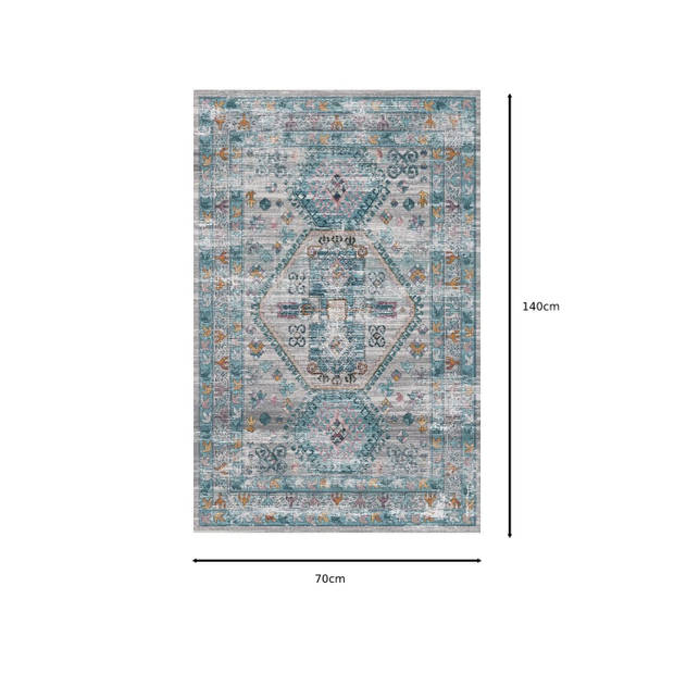 Vloerkleed vintage 70x140cm wit lichtblauw perzisch oosters tapijt