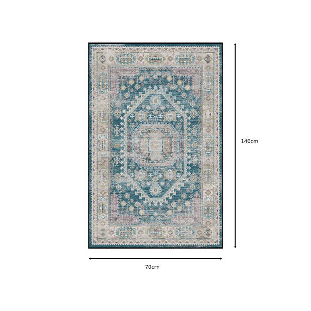 Vloerkleed vintage 70x140cm donkerblauw perzisch oosters tapijt