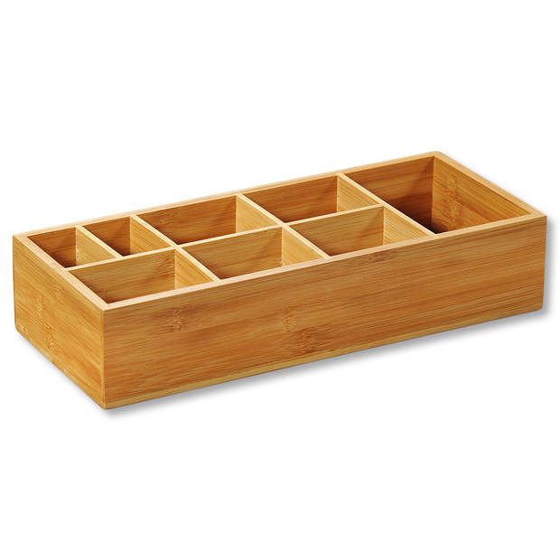 Kesper Bestekbak/keuken spullen/kruiden organizer - 6-vakken - bamboe hout - 36 x 15 x 7 cm - Bestekbakken