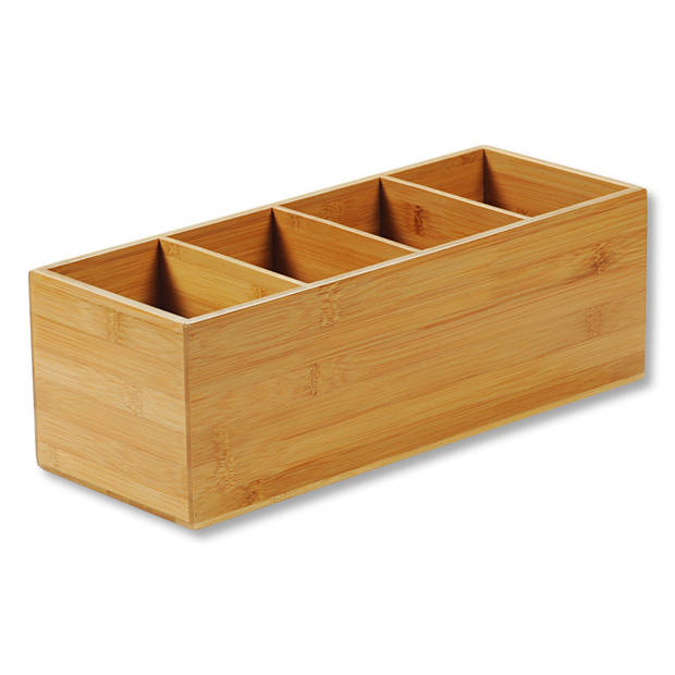 Kesper Bestekbak/keuken spullen/kruiden organizer - 4-vakken - bamboe hout - 36 x 12 x 14 cm - Bestekbakken