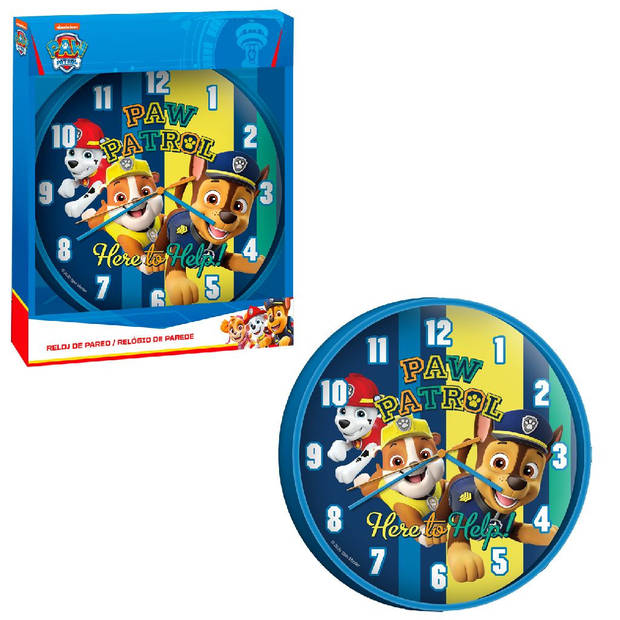 Blauwe klok met Paw Patrol figuren voor kinderen 25 cm - Wandklokken