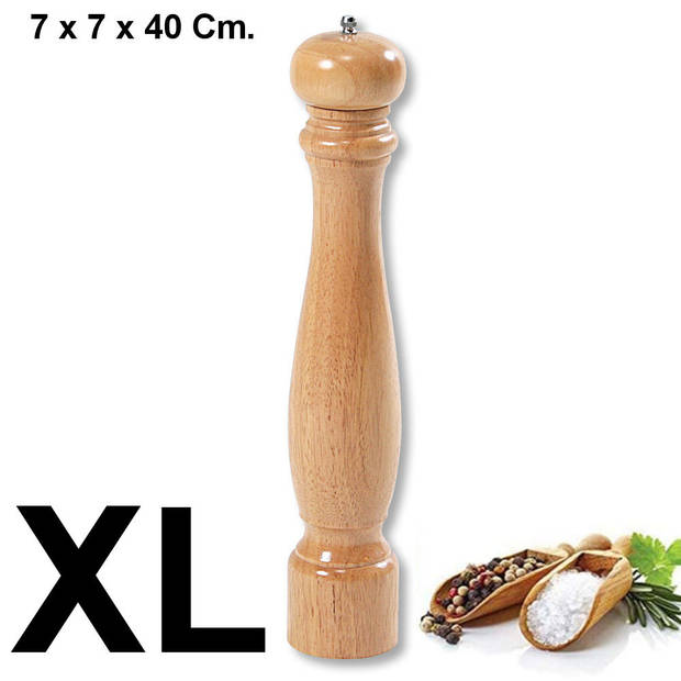 XL Pepermolen Rubberhout - Ø7 Hoogte: 40 Cm - Zoutmolen en