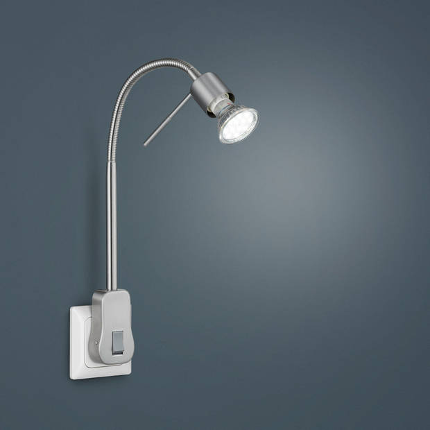 Stekkerlamp met Schakelaar - Trion Loany - GU10 Fitting - 5W - Warm Wit 3000K - Dimbaar - Mat Nikkel - Aluminium