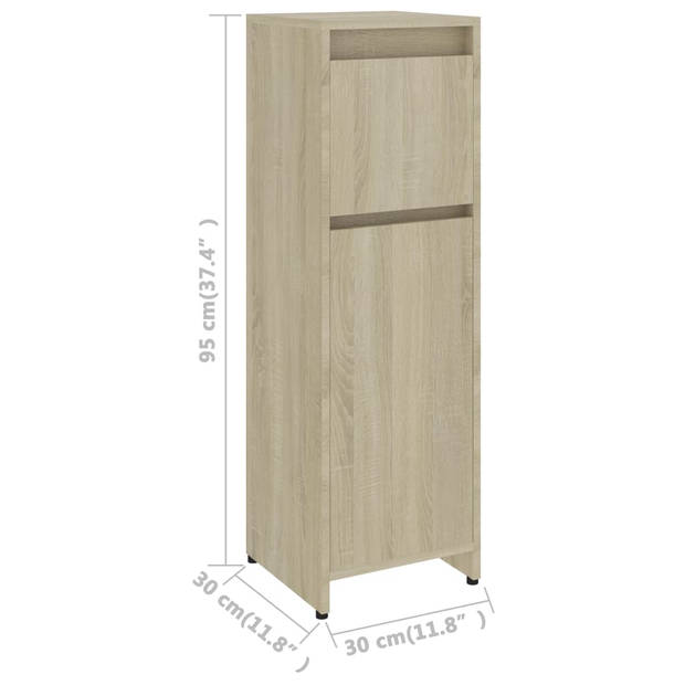 The Living Store Badkaast Sonoma Eiken - 30x30x95 cm - Stevig en Stabiel - 2 Vakken - 1 Lade - 1 Deur