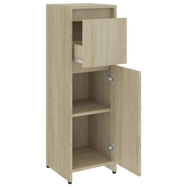 The Living Store Badkaast Sonoma Eiken - 30x30x95 cm - Stevig en Stabiel - 2 Vakken - 1 Lade - 1 Deur