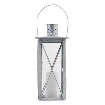 Zilveren tuin lantaarn/windlicht van zink 12 x 12 x 25,5 cm - Lantaarns