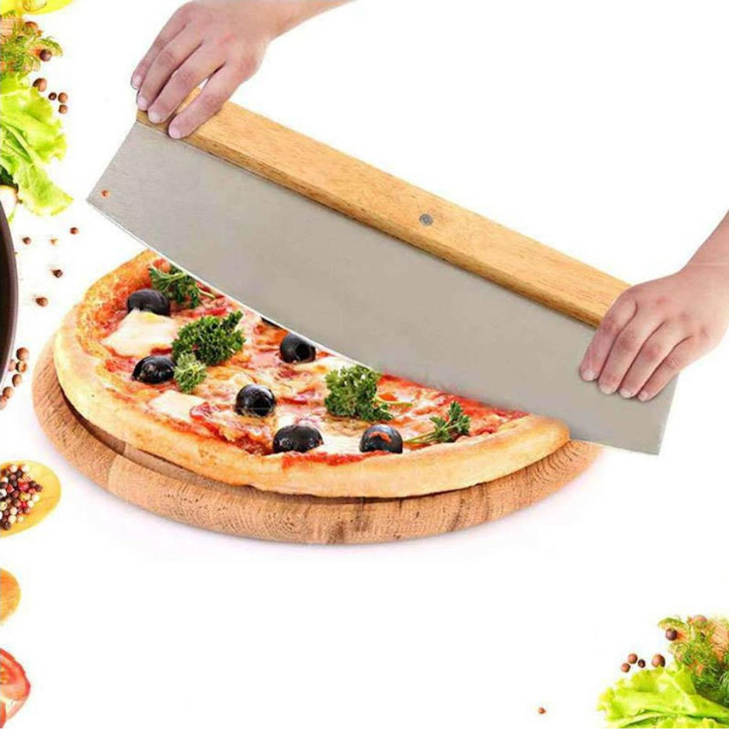 bleek wijn Je zal beter worden Decopatent® PRO Pizzasnijder RVS met houten handvat - Pizza Mes - | Blokker