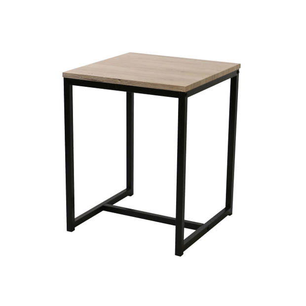 Gebor - Trendy Bijzettafel - Koffietafel - Side table - Vierkant - Industrieel design - Houten blad - Metalen