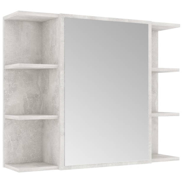 The Living Store Spiegelkast Betongrijs - Wandspiegelkast - 80 x 20.5 x 64 cm - 1 deur - 8 vakken