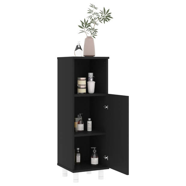 The Living Store Badkamerset - Medium Kast - Wastafelkast - Spiegelkast - Zwart - 80 x 20.5 x 64 cm - 30 x 30 x 95