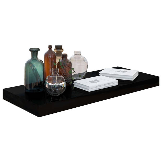 The Living Store Wandplanken - MDF/Metaal - 60x23.5x3.8cm - Hoogglans zwart