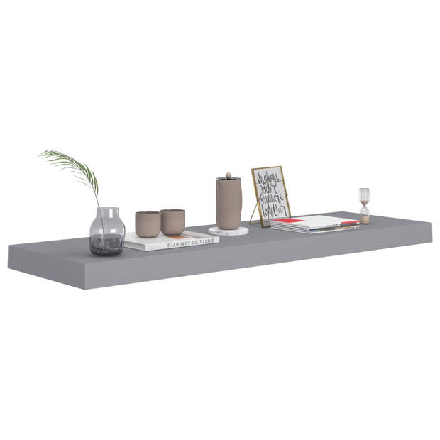 The Living Store Wandplanken Set - Grijs - 4 Stuks - 80 x 23.5 x 3.8 cm - Honingraat MDF en Metaal