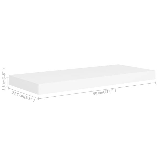 The Living Store Wandplank Industrieel - 60x23.5x3.8 cm - Stabiel en duurzaam - Wit