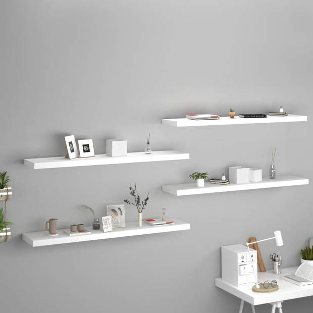 The Living Store Wandplanken - Trendy set van 4 - Honingraat MDF en metaal - 120 x 23.5 x 3.8 cm