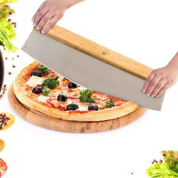 Decopatent® PRO Pizzasnijder RVS met houten handvat - Pizza Mes -