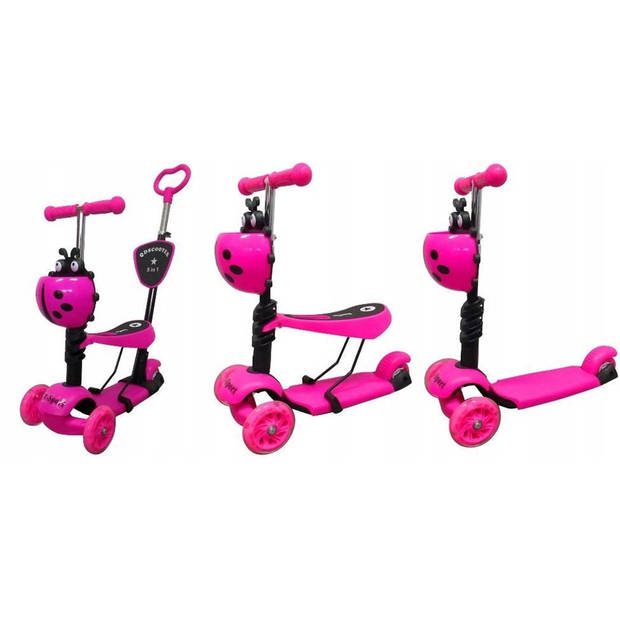 Mini Scooter - Zadel Step Met 3 Wielen - Driewieler - Met Duwstang - LED Wielen - Roze