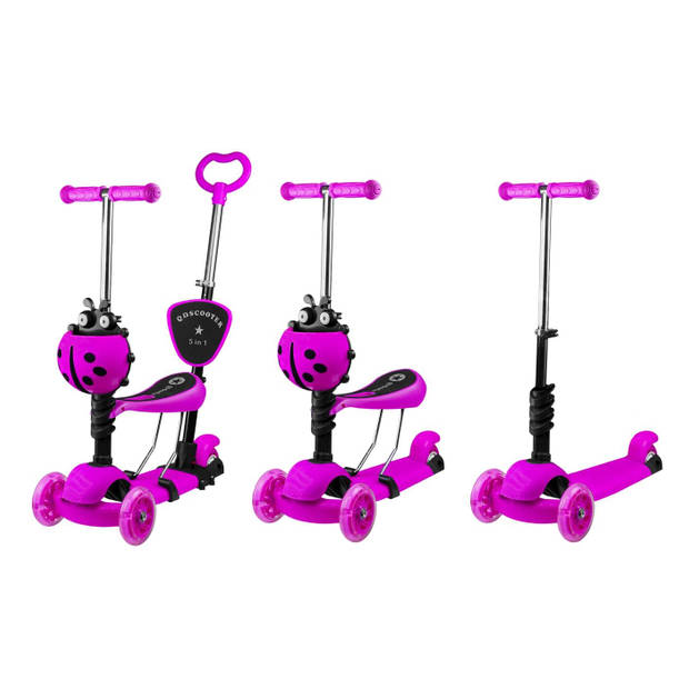 Mini Scooter - Zadel Step Met 3 Wielen - Driewieler - Met Duwstang - LED Wielen - Roze