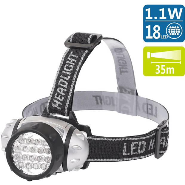 LED Hoofdlamp - Aigi Heady - Waterdicht - 35 Meter - Kantelbaar - 18 LED's - 1.1W - Zilver Vervangt 9W