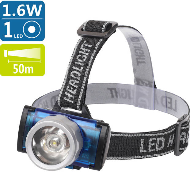 LED Hoofdlamp - Aigi Scylo - Waterdicht - 50 Meter - Kantelbaar - 1 LED - 1.6W - Zwart Vervangt 7W