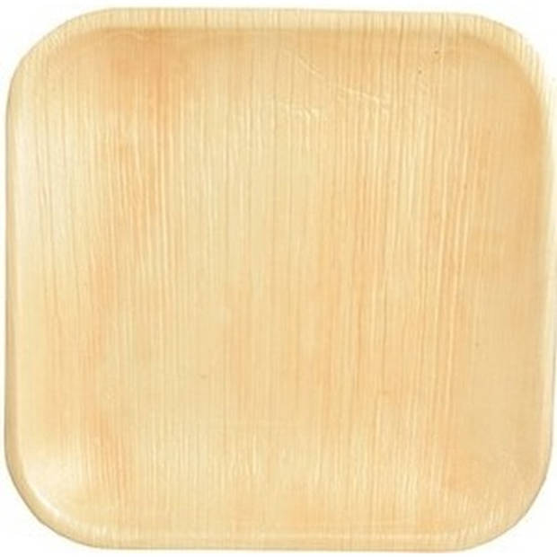 24x Wegwerp bamboe/palmblad borden 18 cm vierkant composteerbaar - Feestbordjes