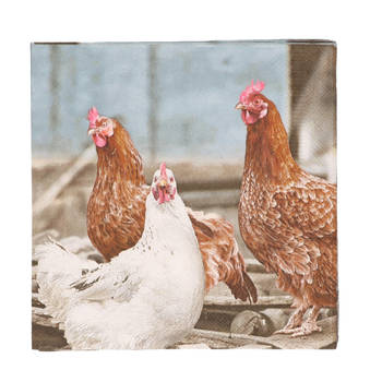 20x Pasen thema servetten met kippen print 33 x 33 cm - Feestservetten