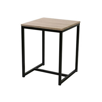 Gebor - Trendy Bijzettafel - Koffietafel - Side table - Vierkant - Industrieel design - Houten blad - Metalen