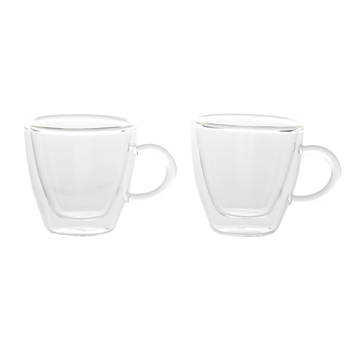 Set van 2x dubbelwandige koffie/espresso glazen met oor 60 ml - transparant - Koffie- en theeglazen