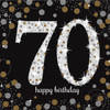 16x stuks 70 jaar verjaardag feest servetten zwart met confetti print 33 x 33 cm - Feestservetten