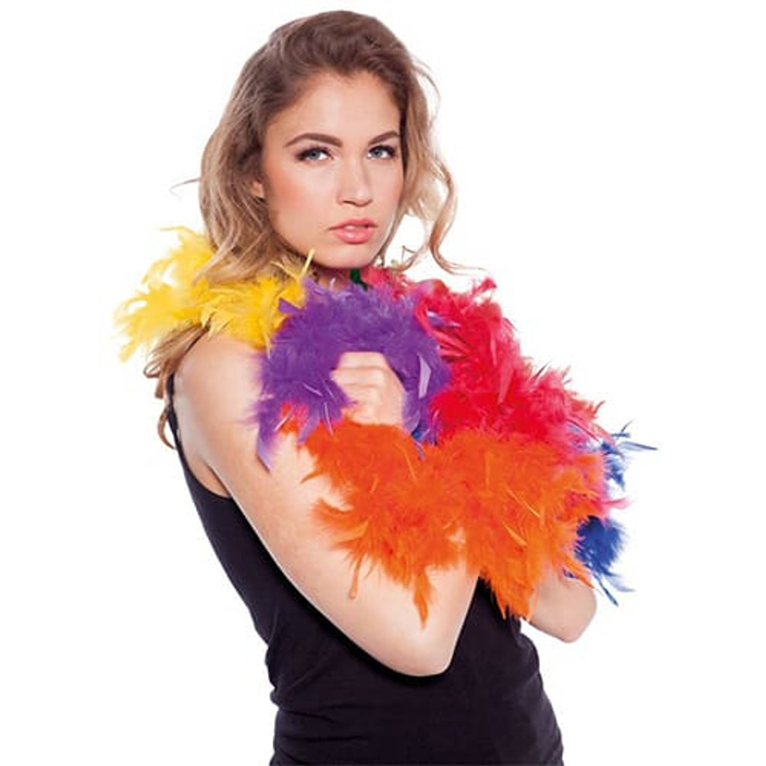 Regenboog kleuren veren boa 180 cm - Carnaval verkleed accessoires
