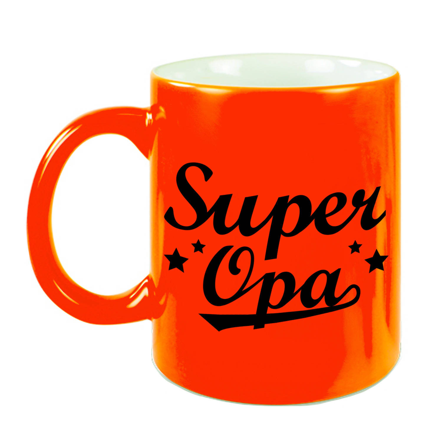 Image of Super Opa Cadeau Mok / Beker Neon Oranje Met Sterren 330 Ml - Feest Mokken