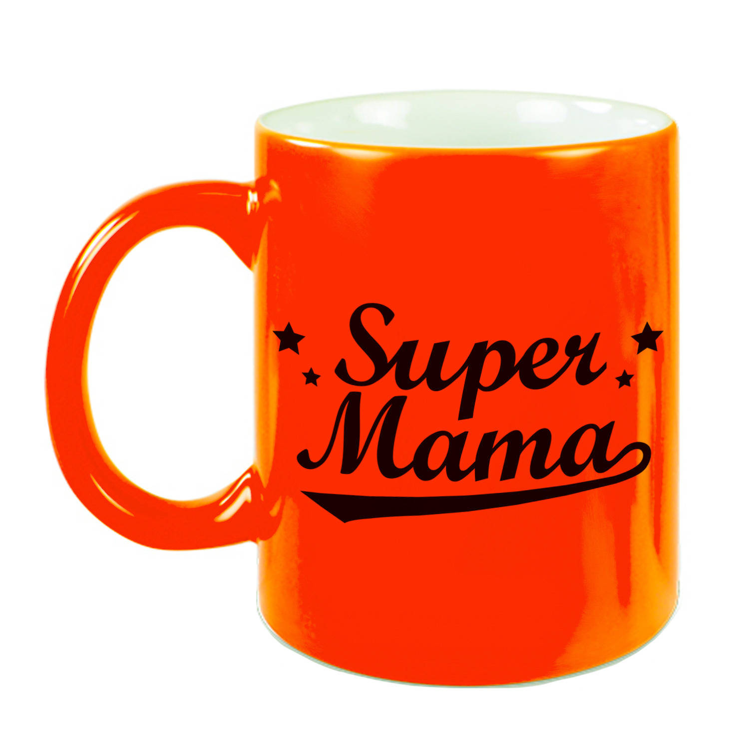 Super Mama Tekst Cadeau Mok-Beker Neon Oranje 330 Ml Moederdag-Verjaardag