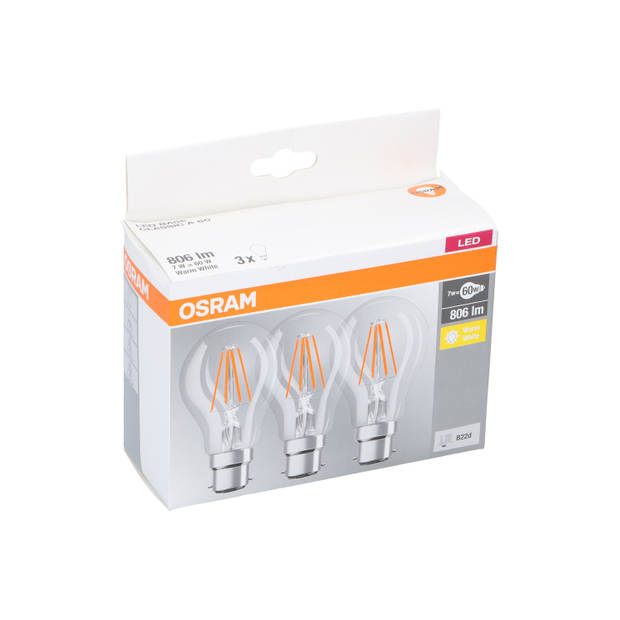 Osram 3 gloeilampen - LED - B22d Fitting - 806 Lumen - Retrolook