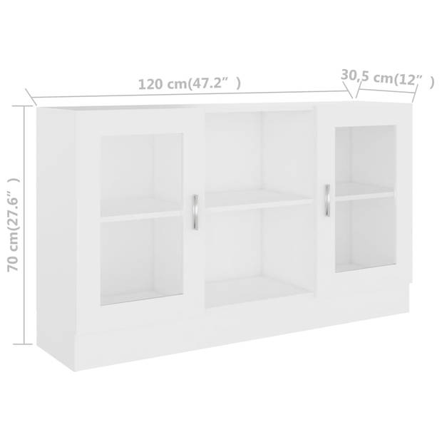 vidaXL Vitrinekast 120x30,5x70 cm bewerkt hout wit