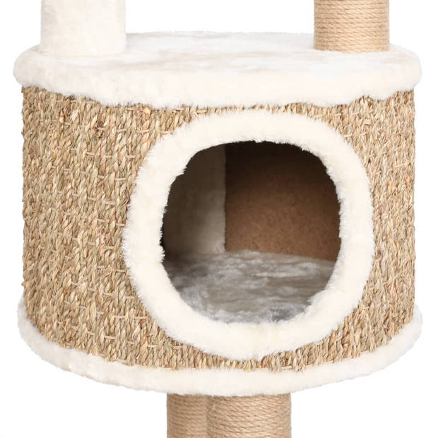 The Living Store Kattenmeubel - Beige - 60 x 40 x 148 cm - Met Krabpalen en Kattenhuis - Zeegras