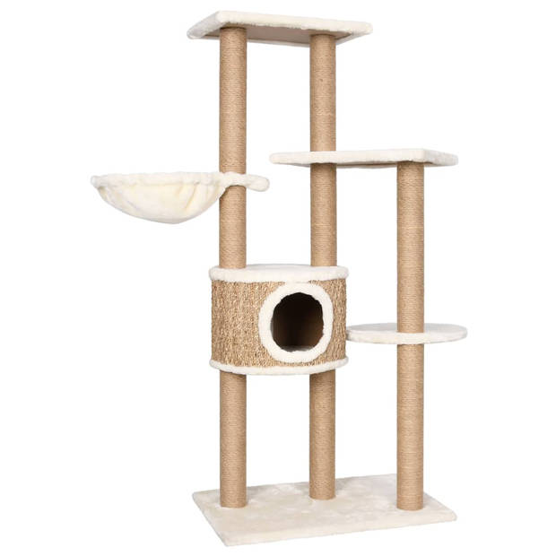 The Living Store Kattenmeubel - Beige - 60 x 40 x 126 cm - Krabpalen - mand - kattenhuis - Flakeboard - pluche -