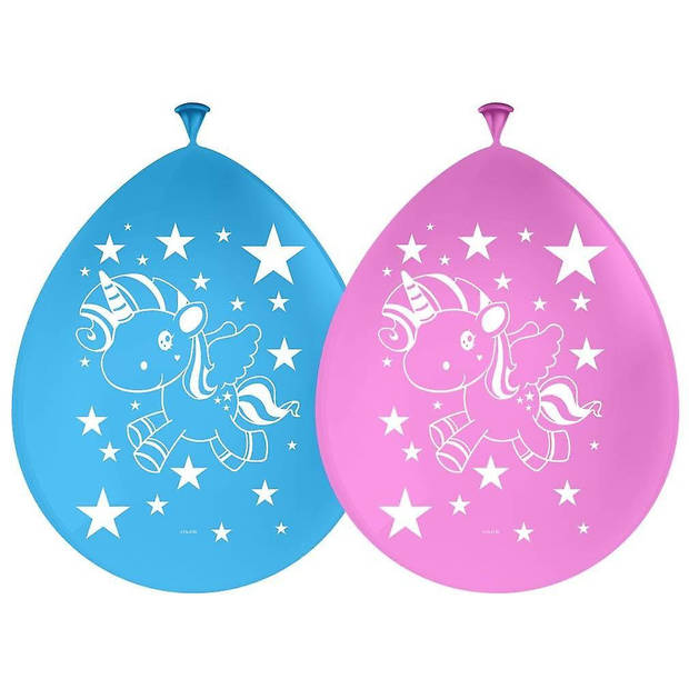 Folat ballonnenset eenhoorn meisjes 30 cm blauw/roze 8 stuks
