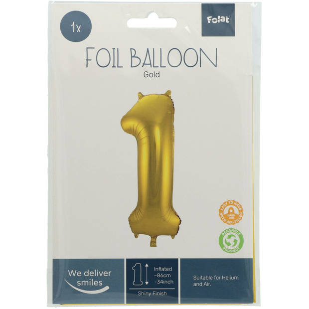 Folie ballon van cijfer 1 in het goud 86 cm - Ballonnen