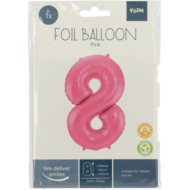 Folie ballon van cijfer 8 in het roze 86 cm - Ballonnen