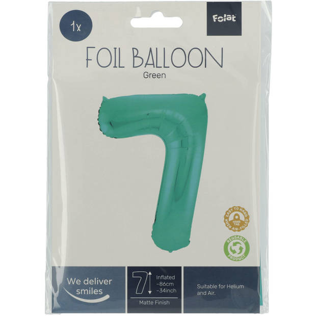 Folie ballon van cijfer 7 in het groen 86 cm - Ballonnen