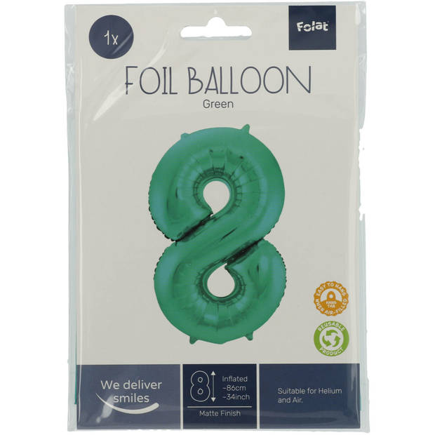 Folie ballon van cijfer 8 in het groen 86 cm - Ballonnen