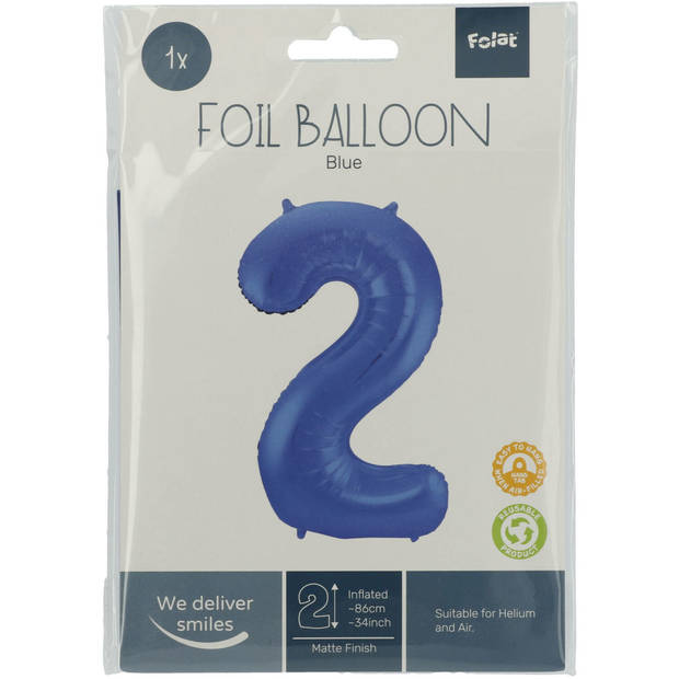 Folie ballon van cijfer 2 in het blauw 86 cm - Ballonnen