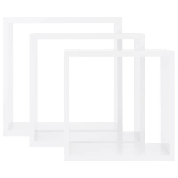 The Living Store Hoekplanken - Kubusschappen - Set van 3 - MDF - Wit - 30x10x30 cm - Onzichtbaar montagesysteem