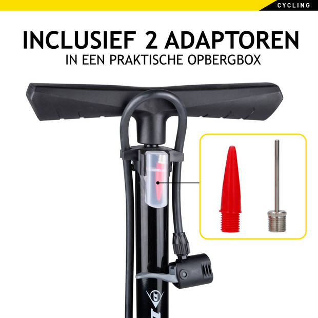 Dunlop Fietspomp met Drukmeter - Dubbel Ventiel - Hollands Ventiel/ Frans Ventiel/ Autoventiel